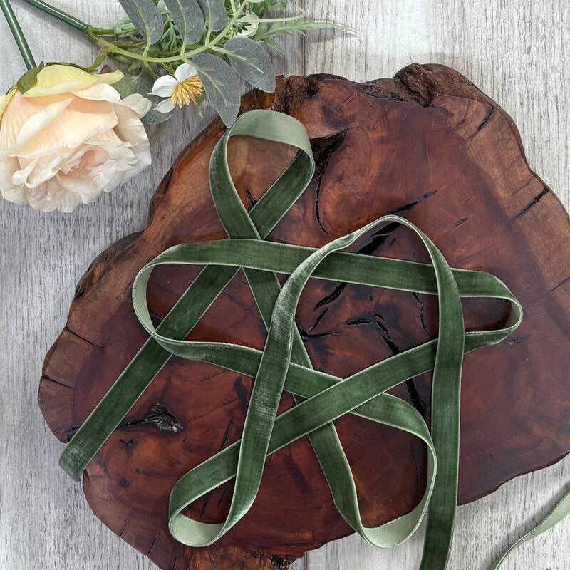 Premium Plush Velvet Ribbon Moss Green 15mm x 20mt