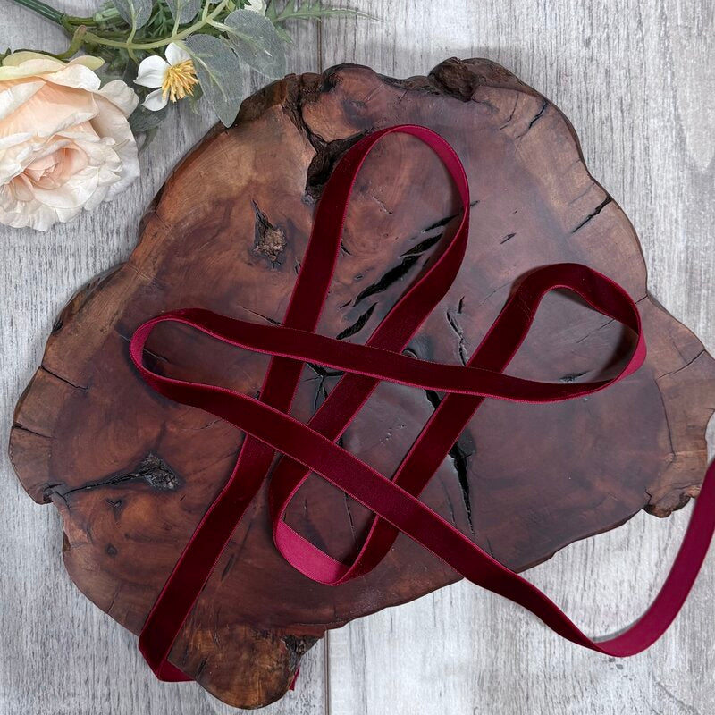 Premium Plush Velvet Ribbon Dark Red 15mm x 20mt