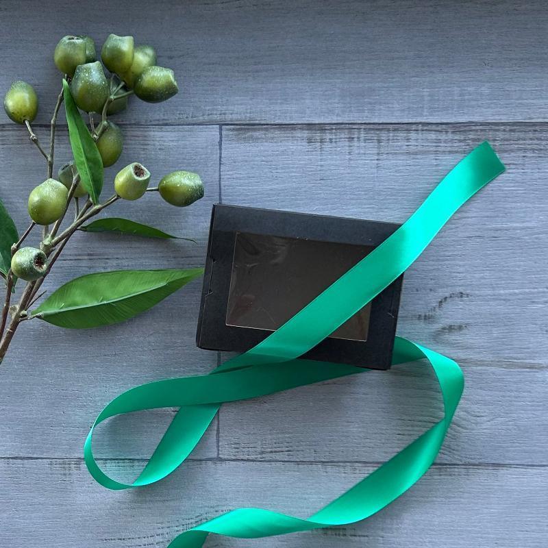 2.5cm double satin ribbon emerald green with black gift box
