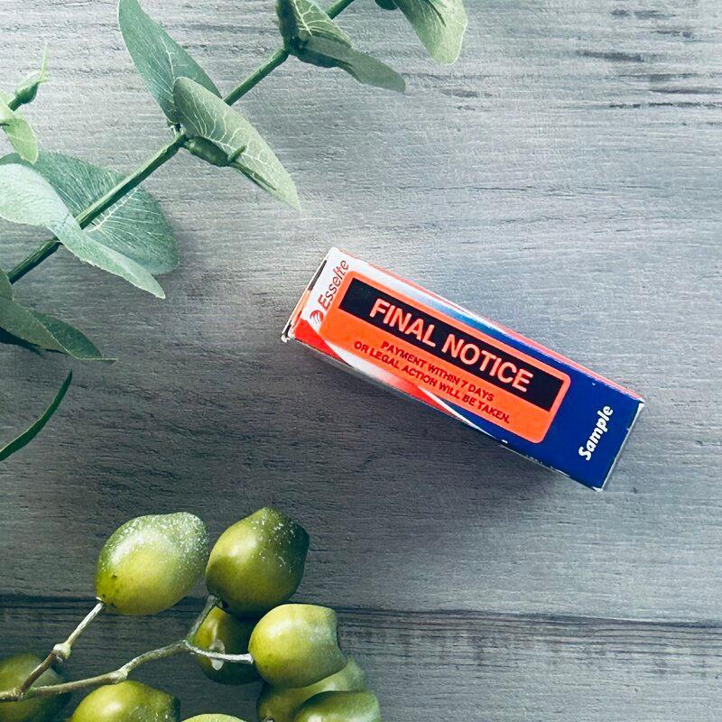 SELF ADHESIVE LABEL - FINAL NOTICE PAYMENT WITHIN 7 DAYS OR LEGAL ACTION WILL BE TAKEN - centaur packaging