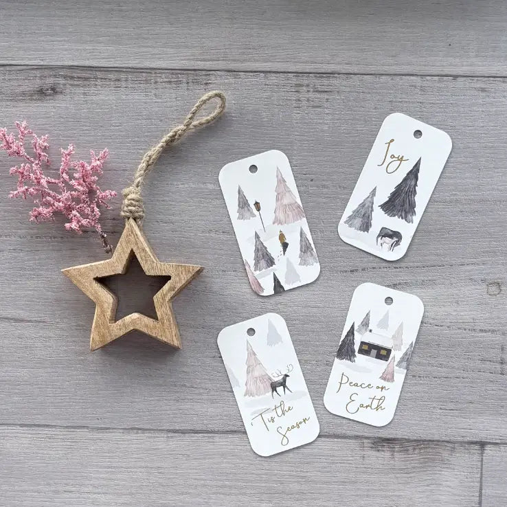 Deer & Tree Gift Tag - White & Navy pk 20