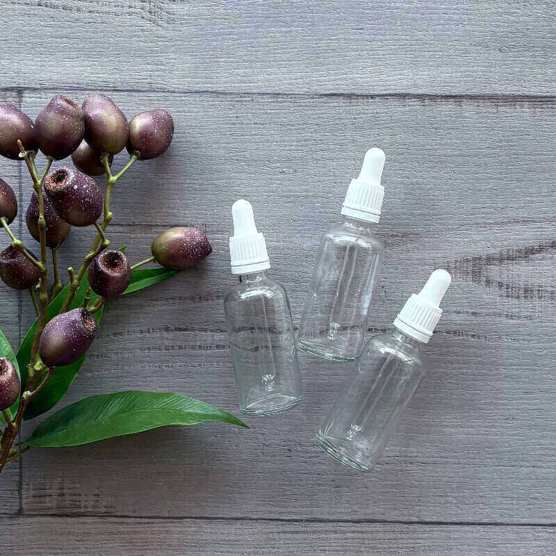 50ml clear glass bottle with white tamper evident dropper lid x 3 centaur packaging