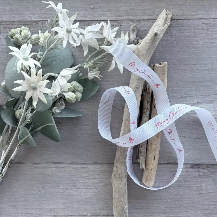 Ribbon Grosgrain Merry Christmas Swirl Tree - White