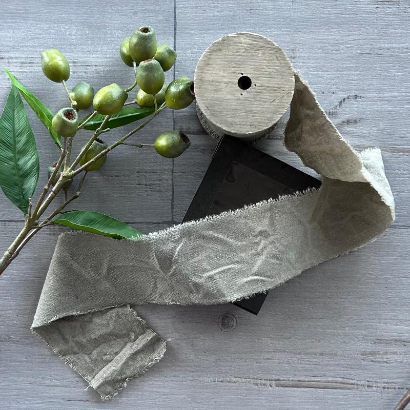 80mm calico ribbon on wooden spool sand 5mt