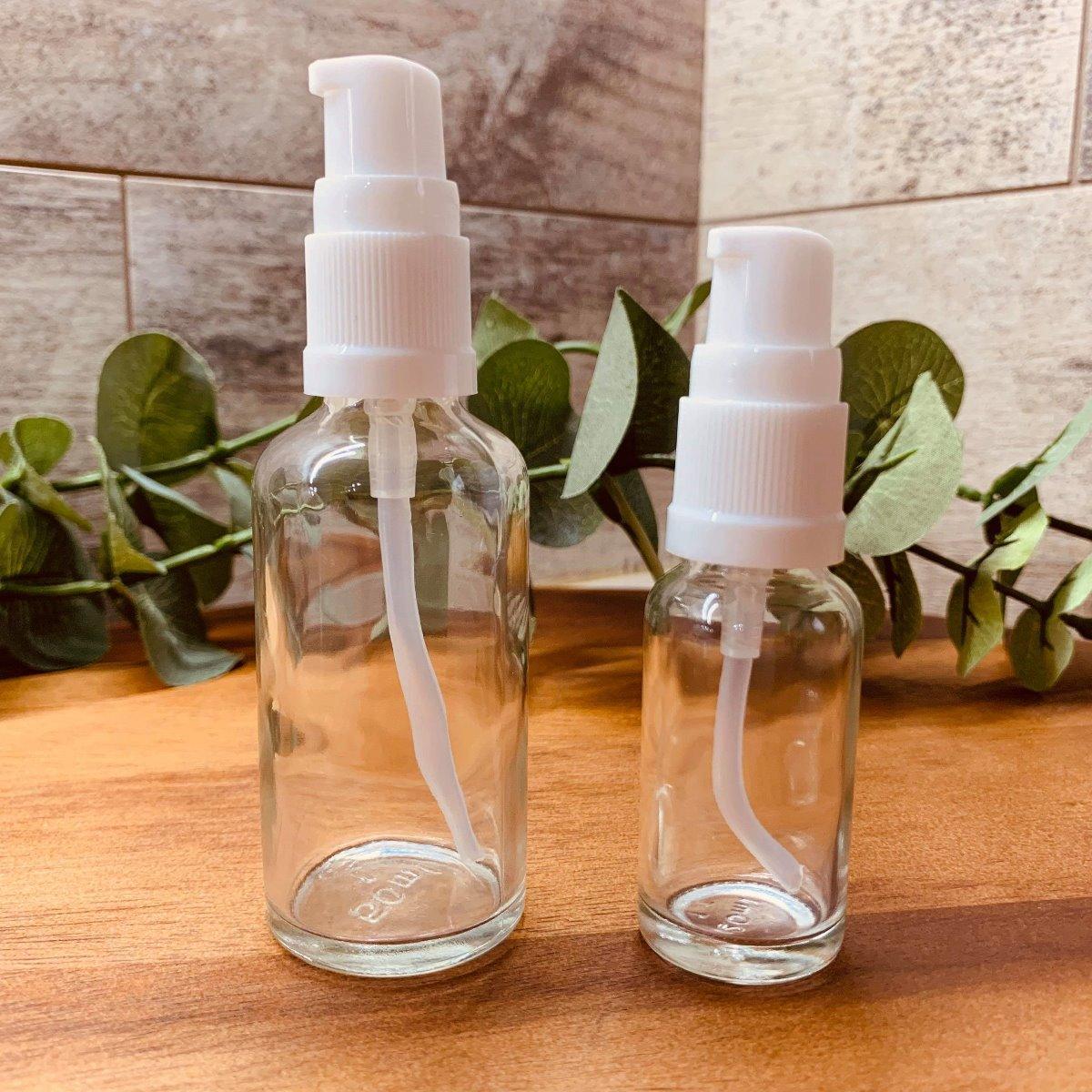 20ml Clear Glass Bottle with White Serum Pump - centaur packaging