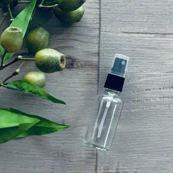 30ml Clear Glass Bottle with Black Mister Spray ideal for perfume