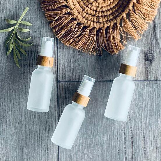 30ml Frosted Glass Bottle with Bamboo Pump - centaur packaging