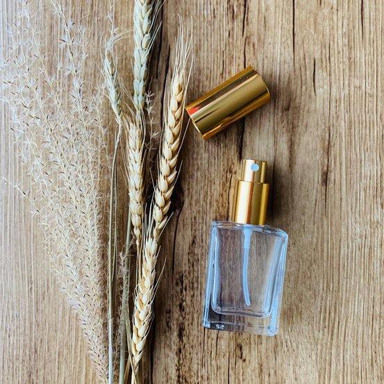 30ml Square Glass Bottle with Gold Perfume Mister - centaur packaging