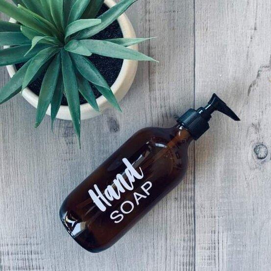 500ml Amber Glass Bottle with Pump - Labelled Hand Soap - centaur packaging