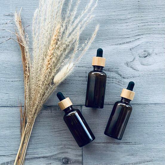 50ml Amber Glass Bottle with Bamboo Dropper - Black - centaur packaging
