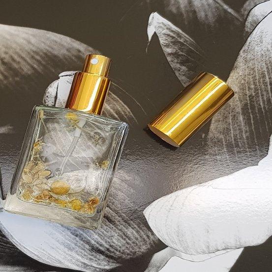 50ml Square Glass Bottle with Gold Perfume Mister - centaur packaging