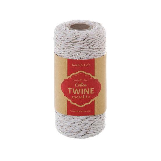 Bakers Twine Metallic 2mm x 100mt White & Silver - centaur packaging
