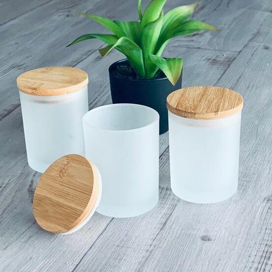 Frosted Candle Jar with Bamboo lid- perfect for storage too