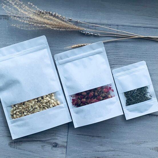 Large white stand up pouch with window - PK 50 - centaur packaging