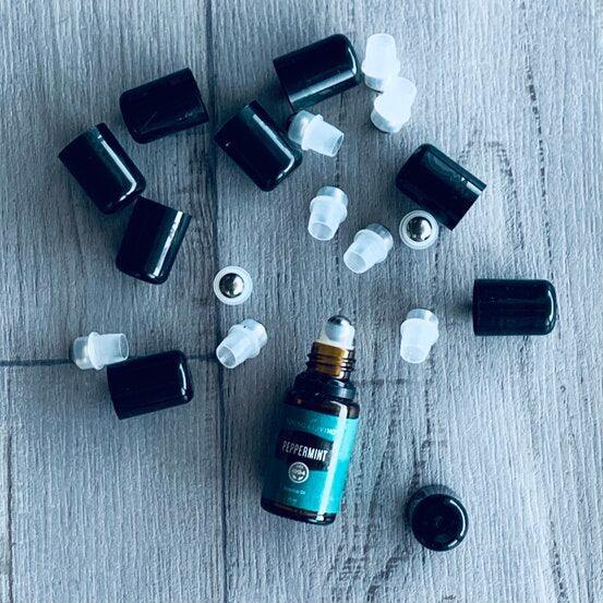 Roller ball inserts and lids to fit 5-15ml Essential oil bottles-Pack 12 - centaur packaging